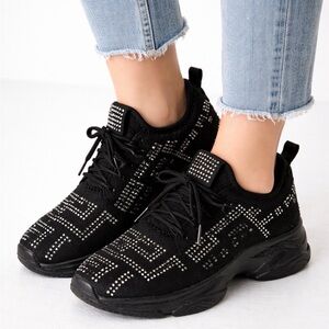 CloudAir Rhinestone Sneakers Black Studded Fashion Shoes Size 6(B120)